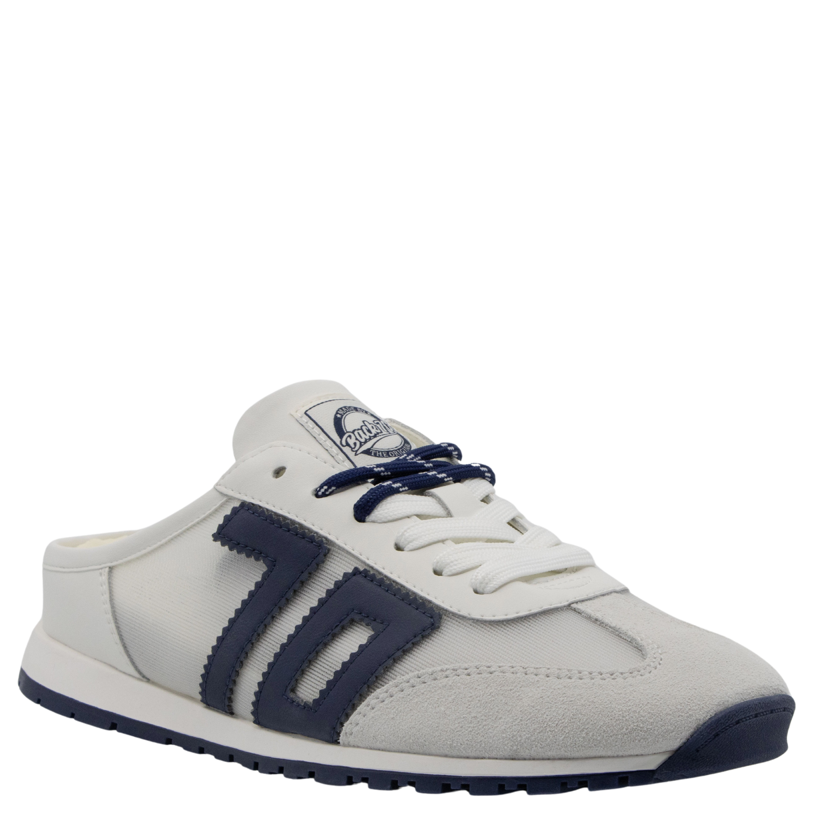 Venice in White Navy Backless Sneakers | Women's Shoes by BACK 70